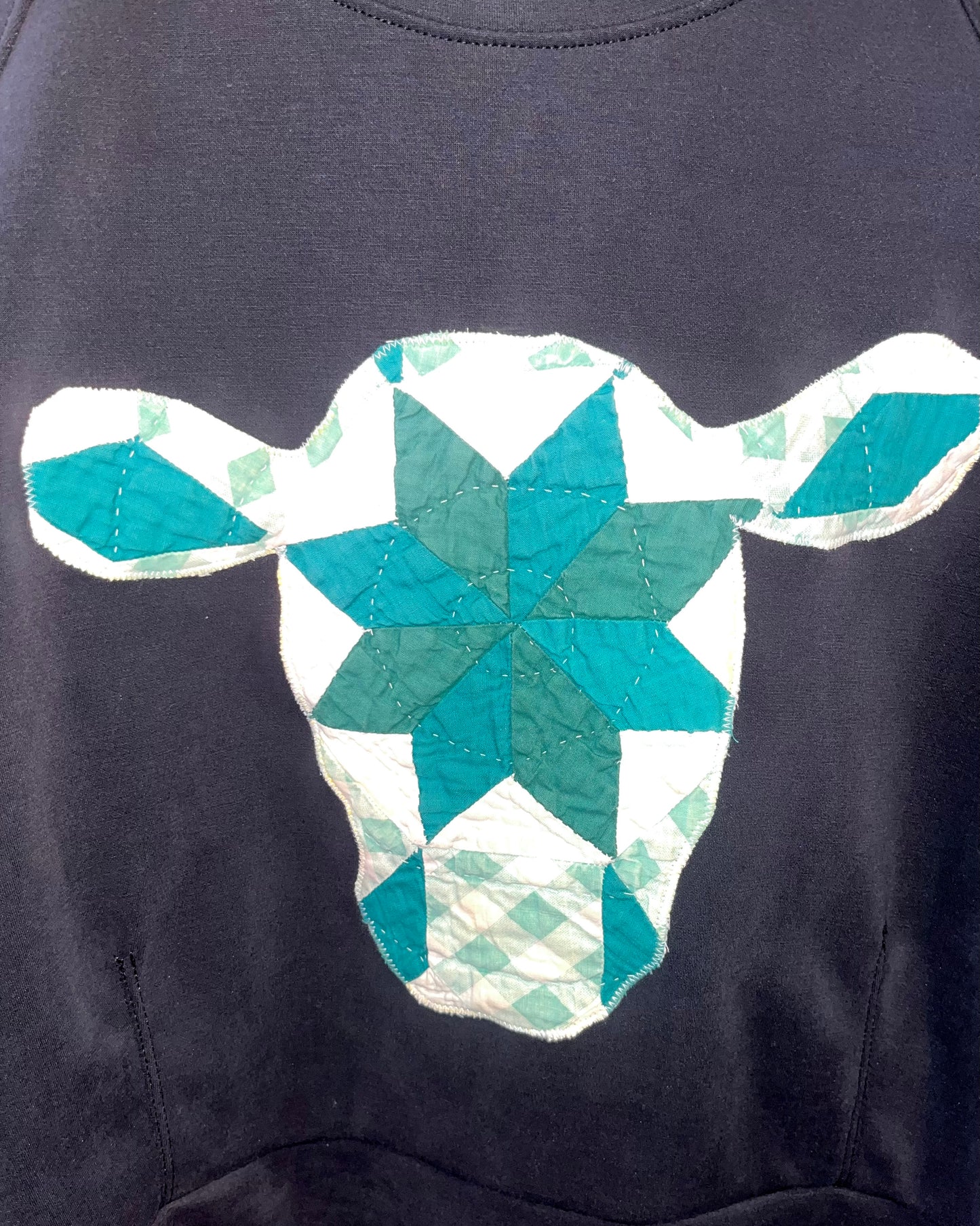 Green & Black Quilty Cow Crewneck