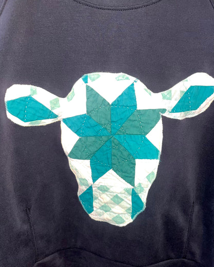 Green & Black Quilty Cow Crewneck