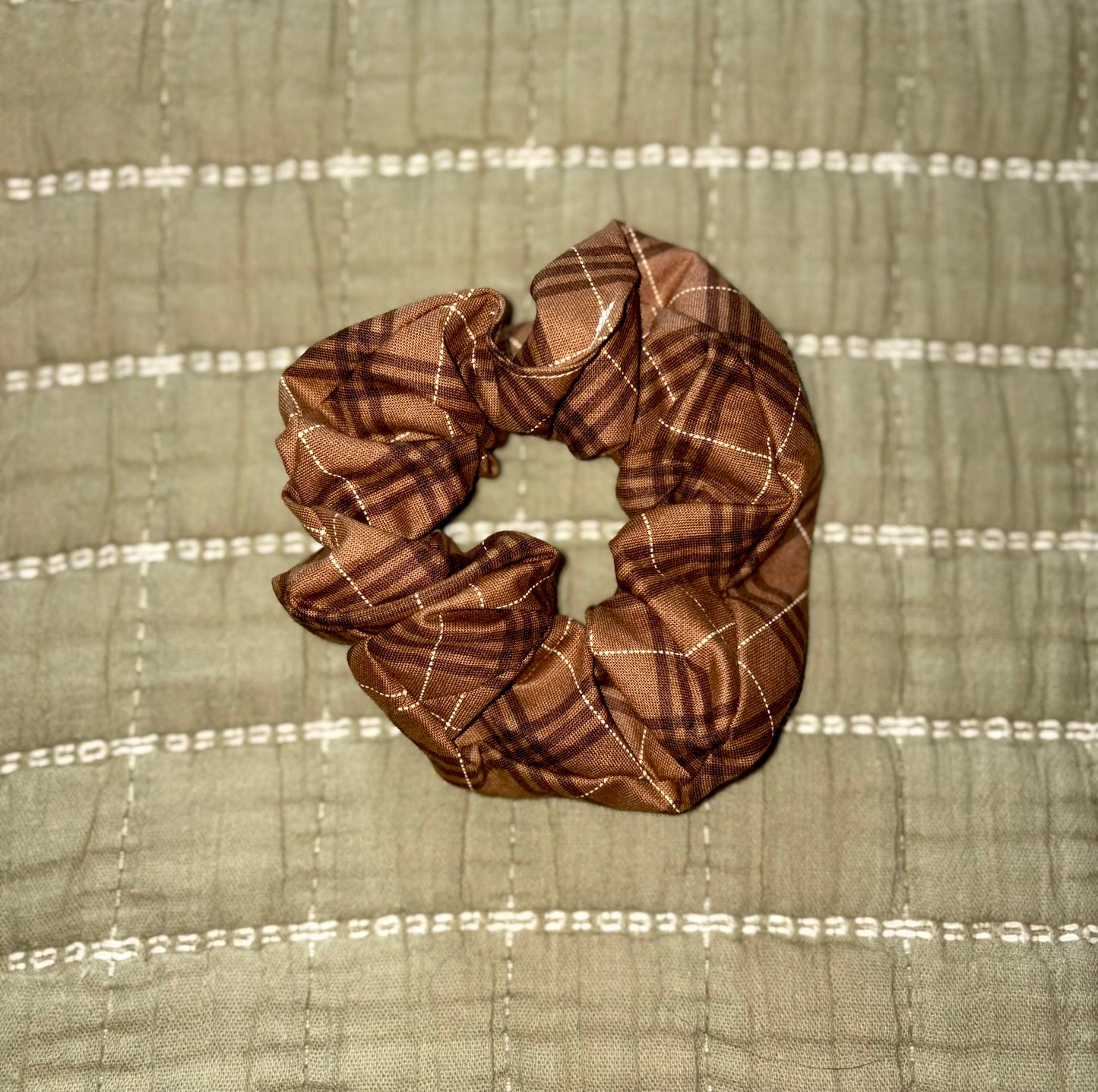 Brown Gingham Scrunchie
