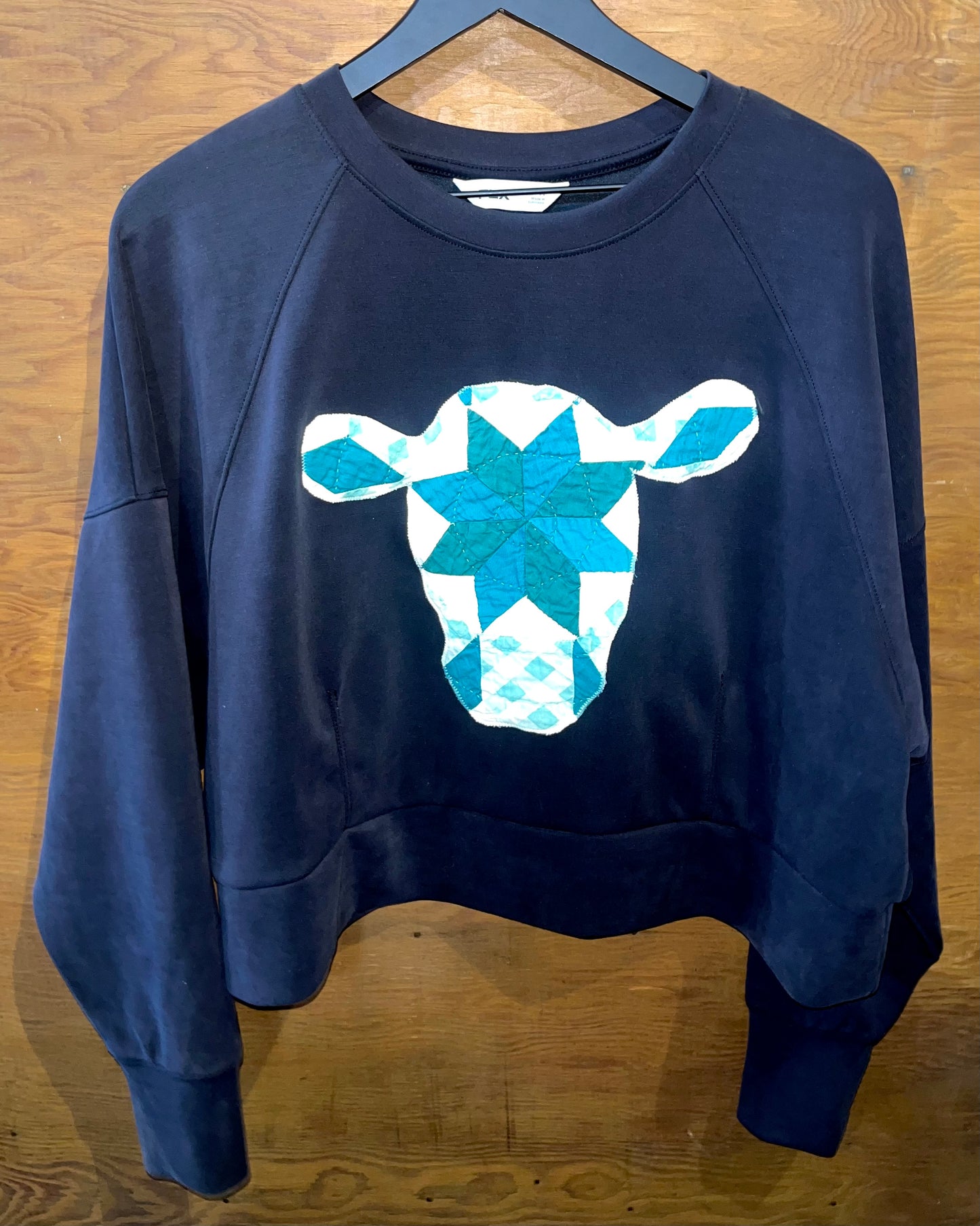 Green & Black Quilty Cow Crewneck