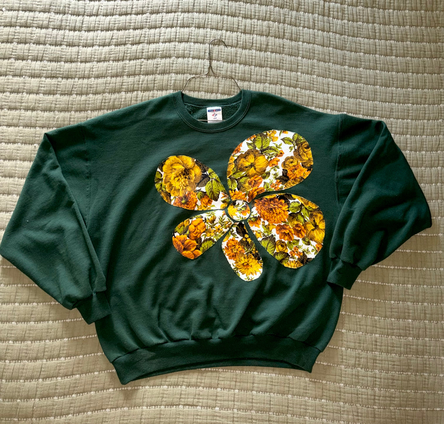 Green Fall Floral Crew